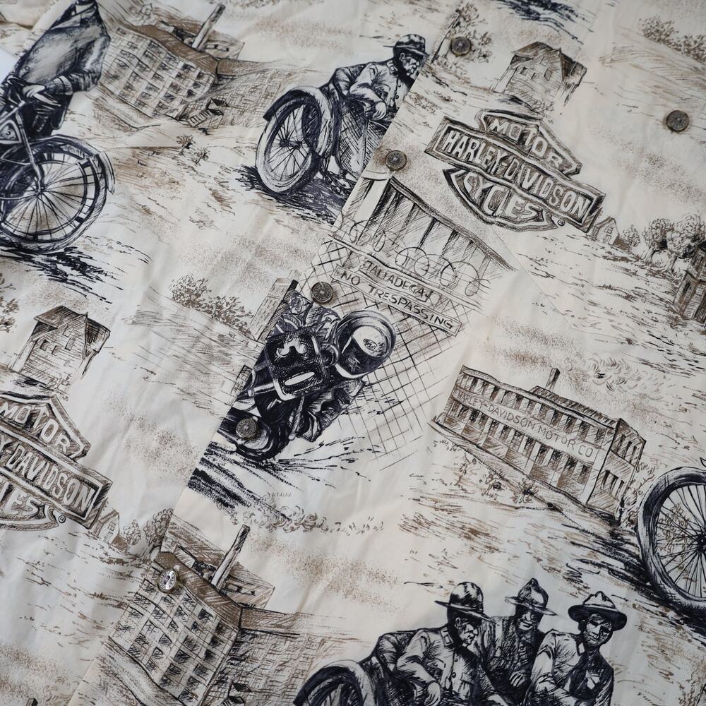 Vintage Harley Davidson x Tori Richards Allover Print Viscose Button Up Shirt - Picture 4 of 9